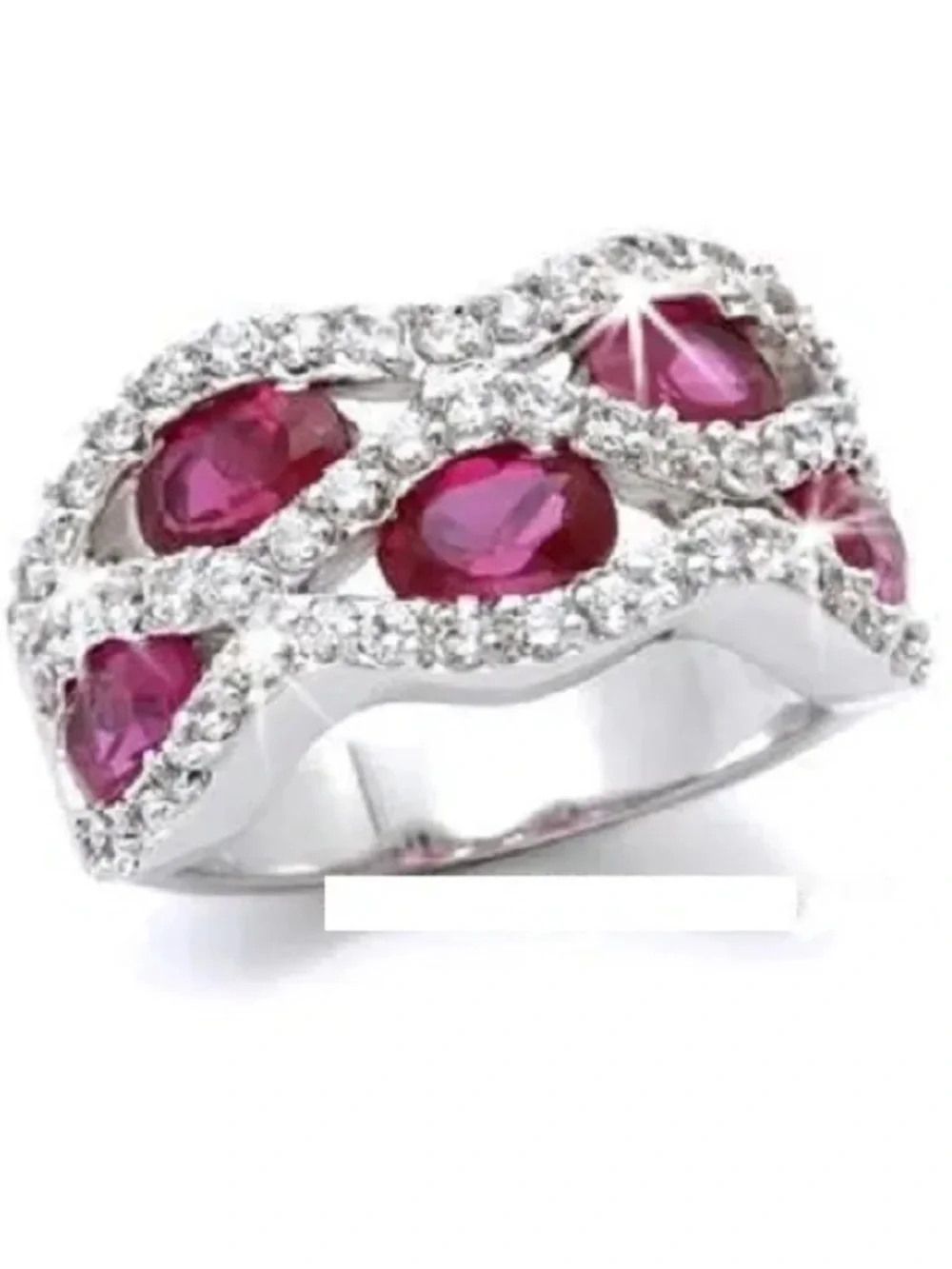 Ruby Red Cz statement diamond Pave set Cocktail Wedding statement Ring silver